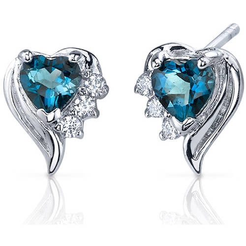 Sterling Silver Rhodium Heart Swiss Blue Topaz and Diamond Post Earrings Heart/Love Sterling Silver Rhodium Heart Swiss Blue Topaz and Diamond Post Earrings Heart/Love